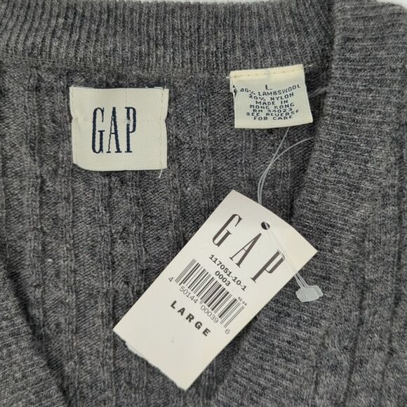 Gap Men's Lambswool Blend Gray V-Neck Cable Knit Pullover Sweater Size Large - Picture 2 of 5